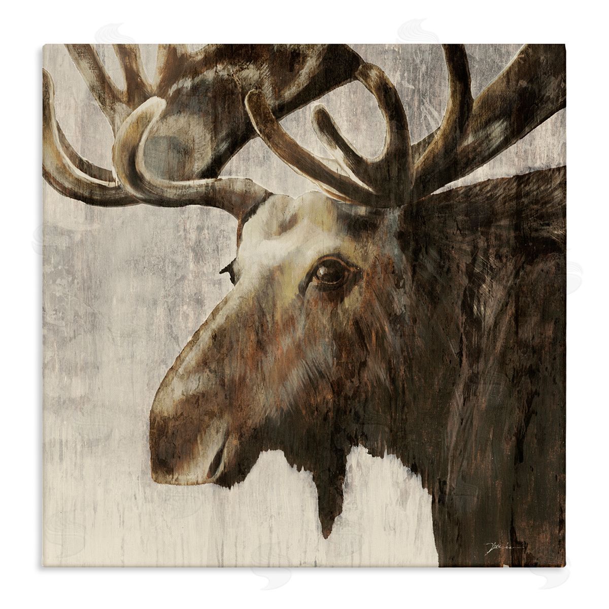 Forest Moose Distressed Canvas Wall Art, Home Decor by Liz Jardine