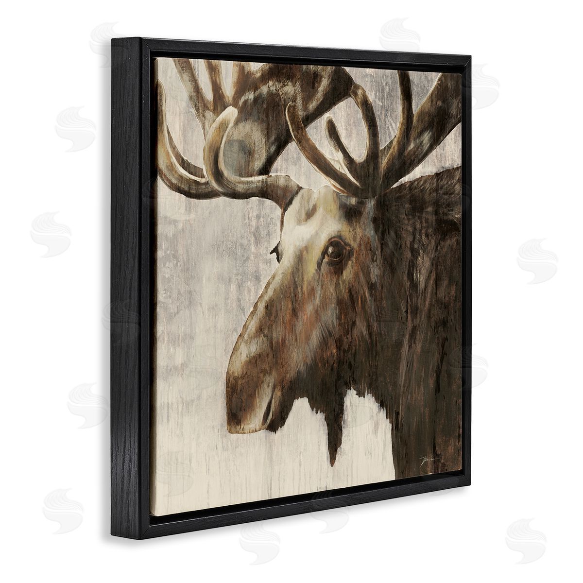 Forest Moose Distressed Black Floating Frame Canvas Wall Art, Home Decor by Liz Jardine