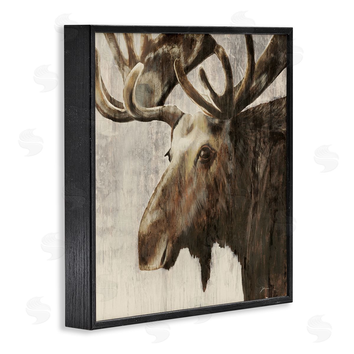 Forest Moose Distressed Black Frame Print Wall Art, Home Decor by Liz Jardine