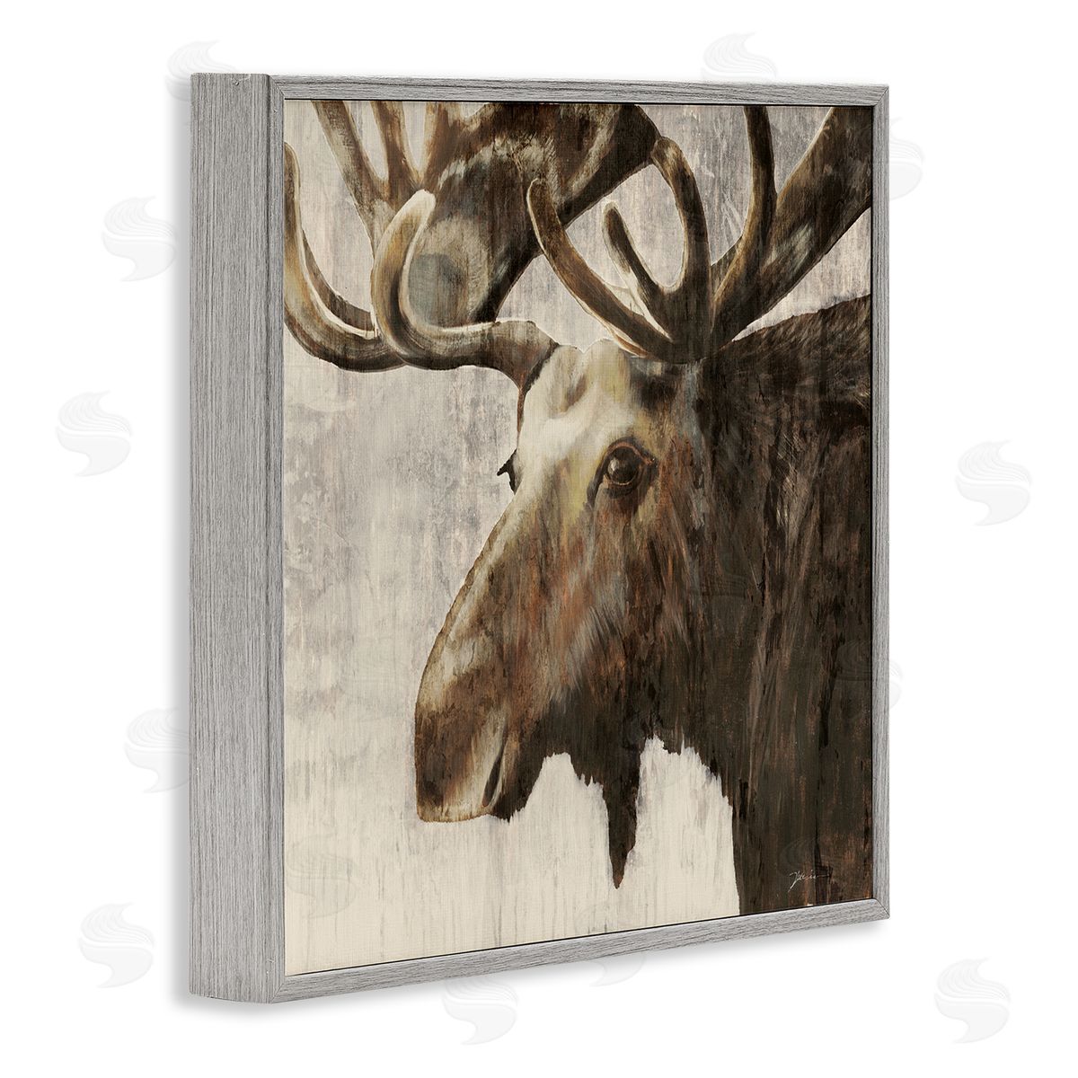 Forest Moose Distressed Grey Frame Print Wall Art, Home Decor by Liz Jardine