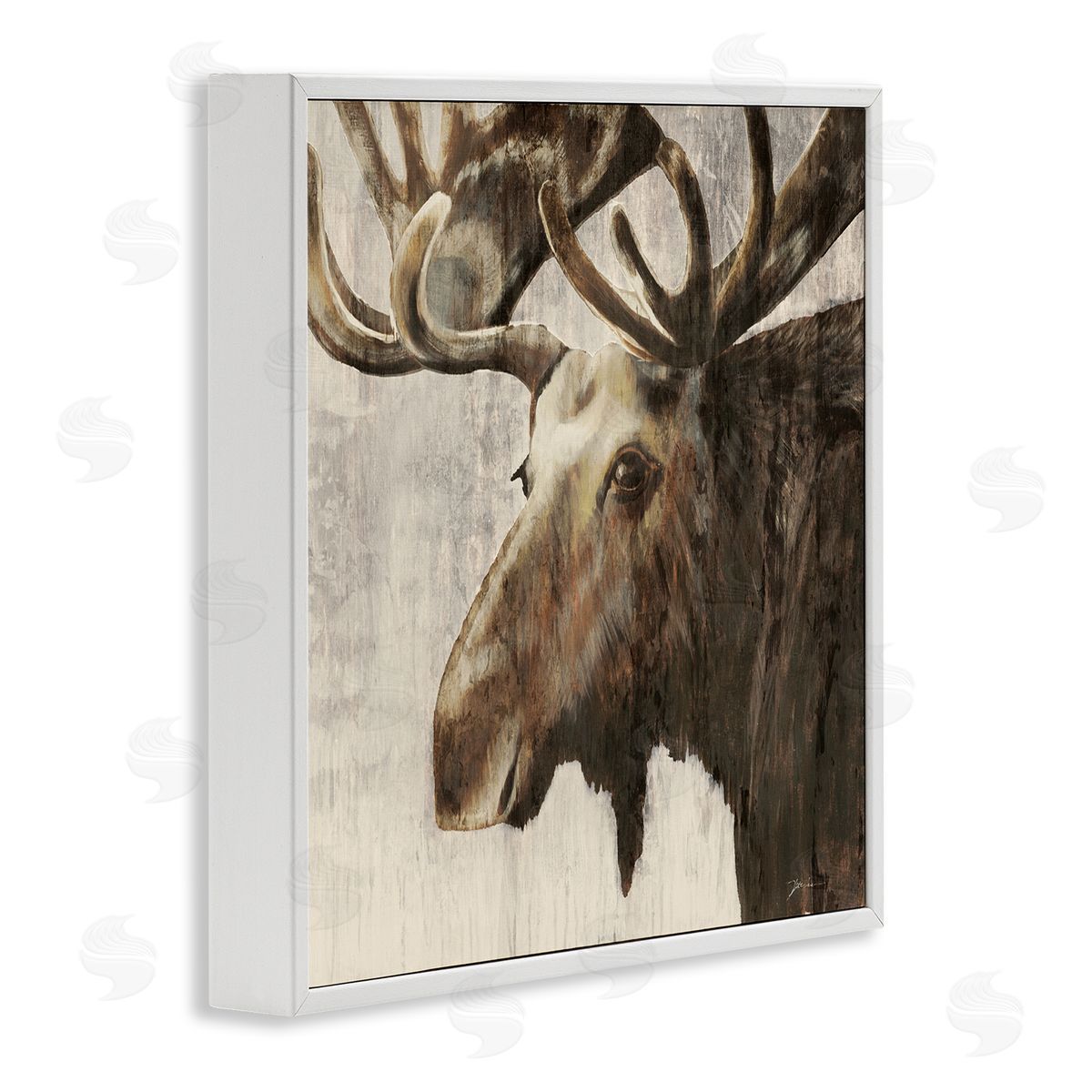 Forest Moose Distressed White Frame Print Wall Art, Home Decor by Liz Jardine