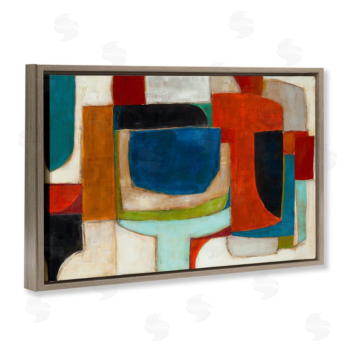 Geometric Cubist Abstraction Brown Floating Frame Canvas Wall Art, Home Decor by Kippi Leonard