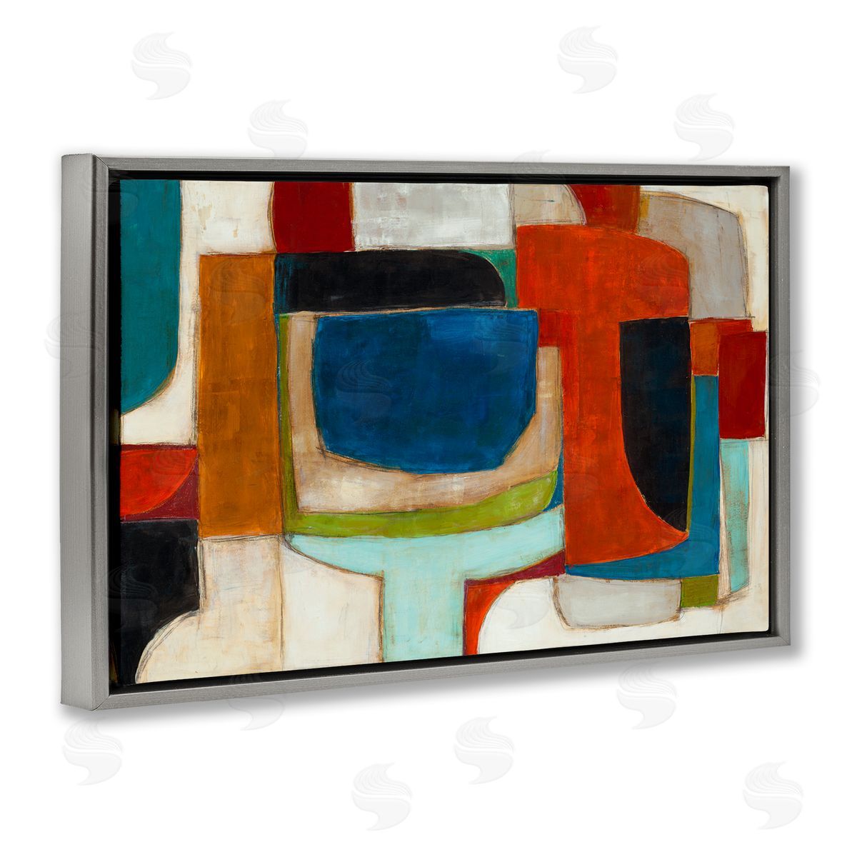 Geometric Cubist Abstraction Grey Floating Frame Canvas Wall Art, Home Decor by Kippi Leonard