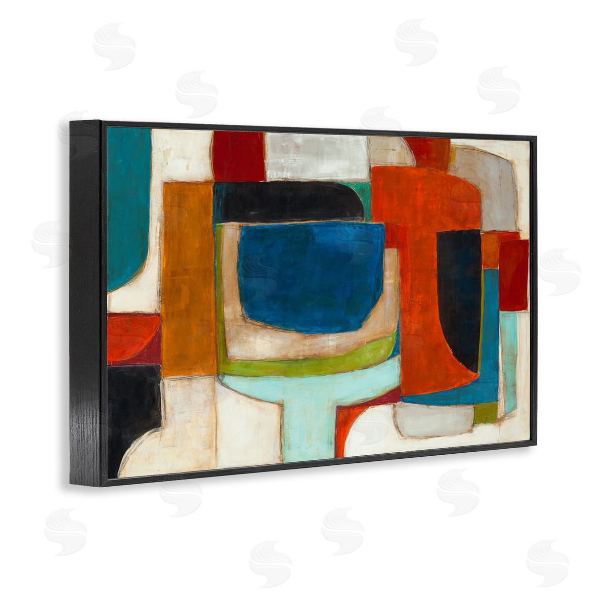 Geometric Cubist Abstraction Black Frame Print Wall Art, Home Decor by Kippi Leonard