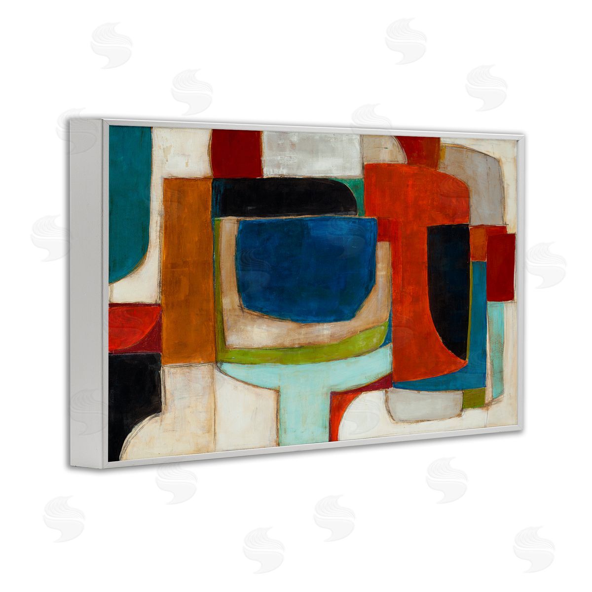 Geometric Cubist Abstraction White Frame Print Wall Art, Home Decor by Kippi Leonard