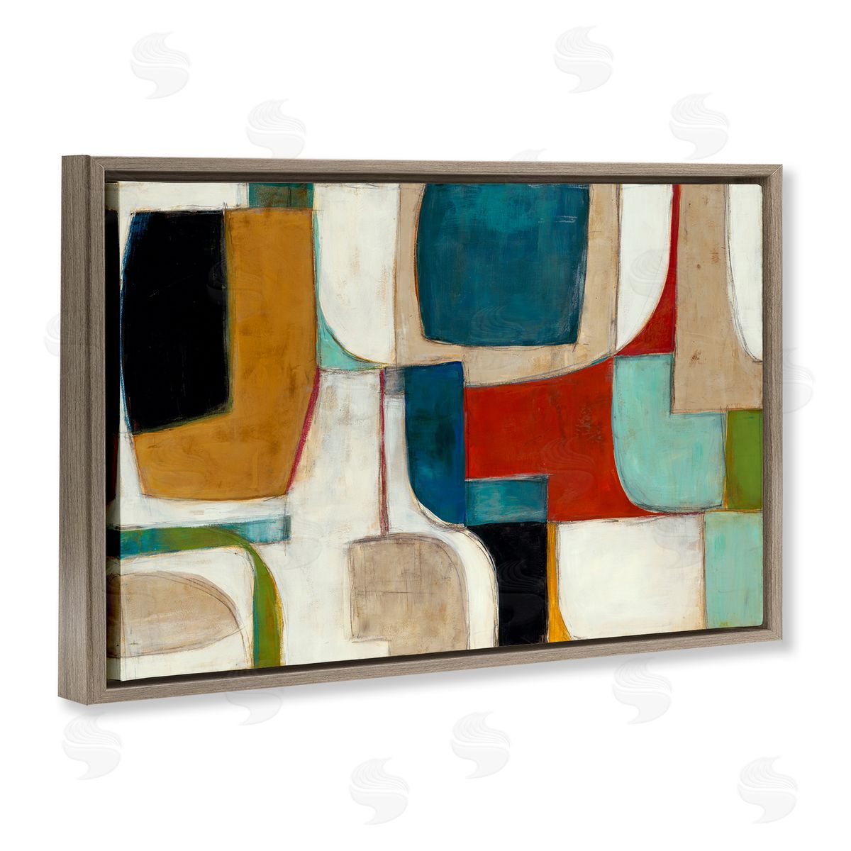 Abstract Cubism Shapes Brown Floating Frame Canvas Wall Art, Home Decor by Kippi Leonard