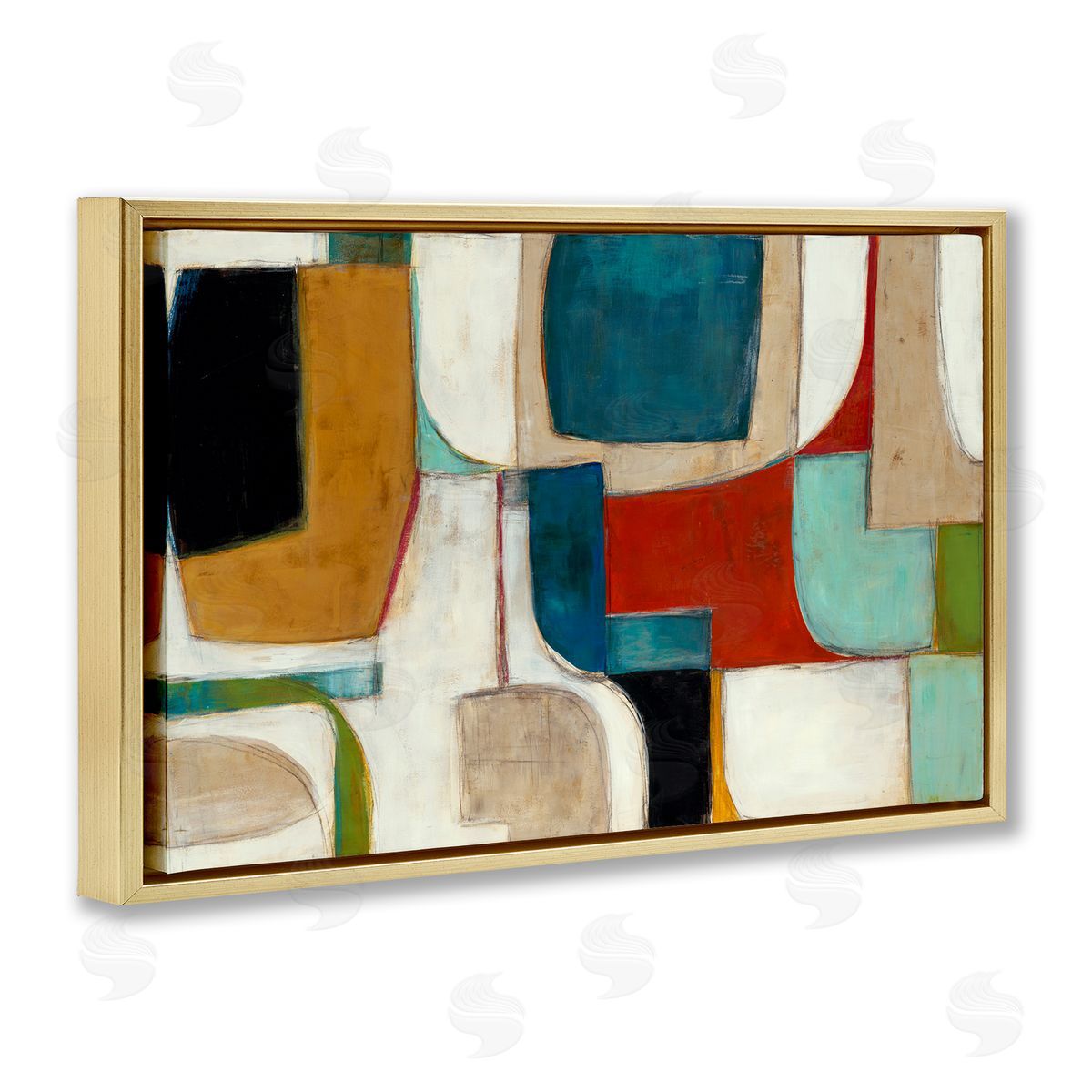 Abstract Cubism Shapes Gold Floating Frame Canvas Wall Art, Home Decor by Kippi Leonard