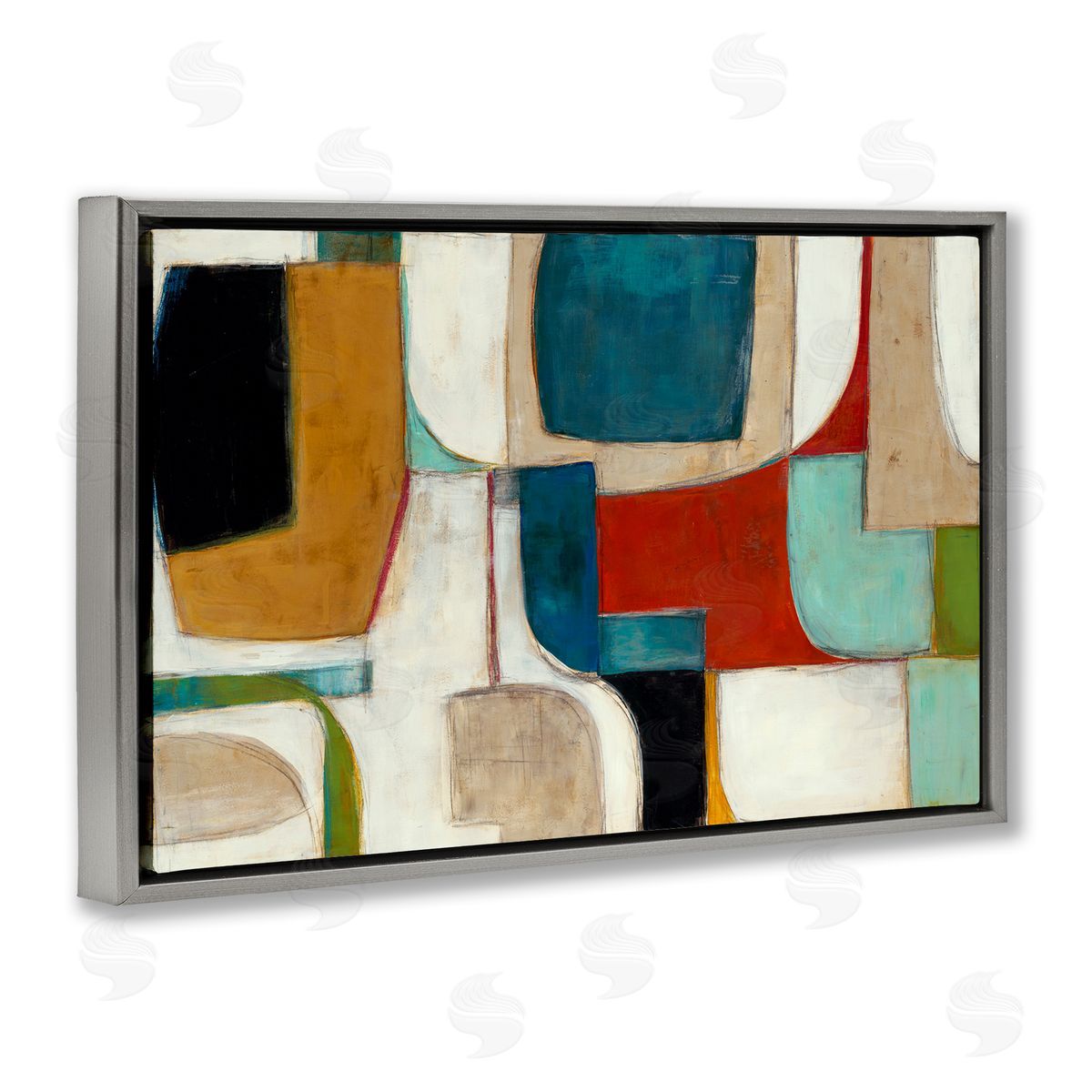Abstract Cubism Shapes Grey Floating Frame Canvas Wall Art, Home Decor by Kippi Leonard