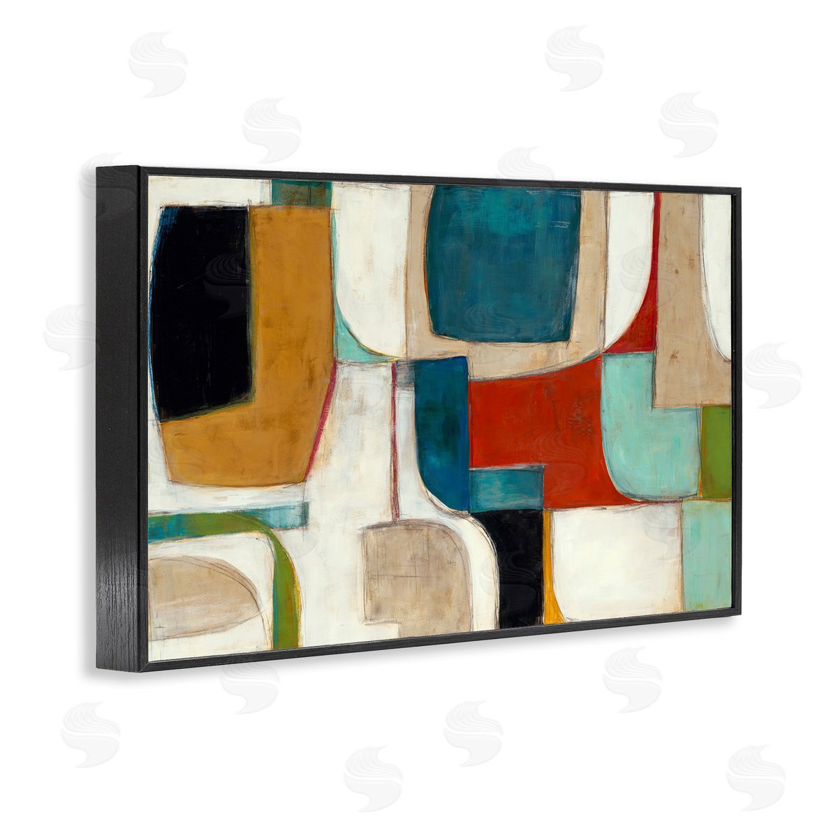Abstract Cubism Shapes Black Frame Print Wall Art, Home Decor by Kippi Leonard