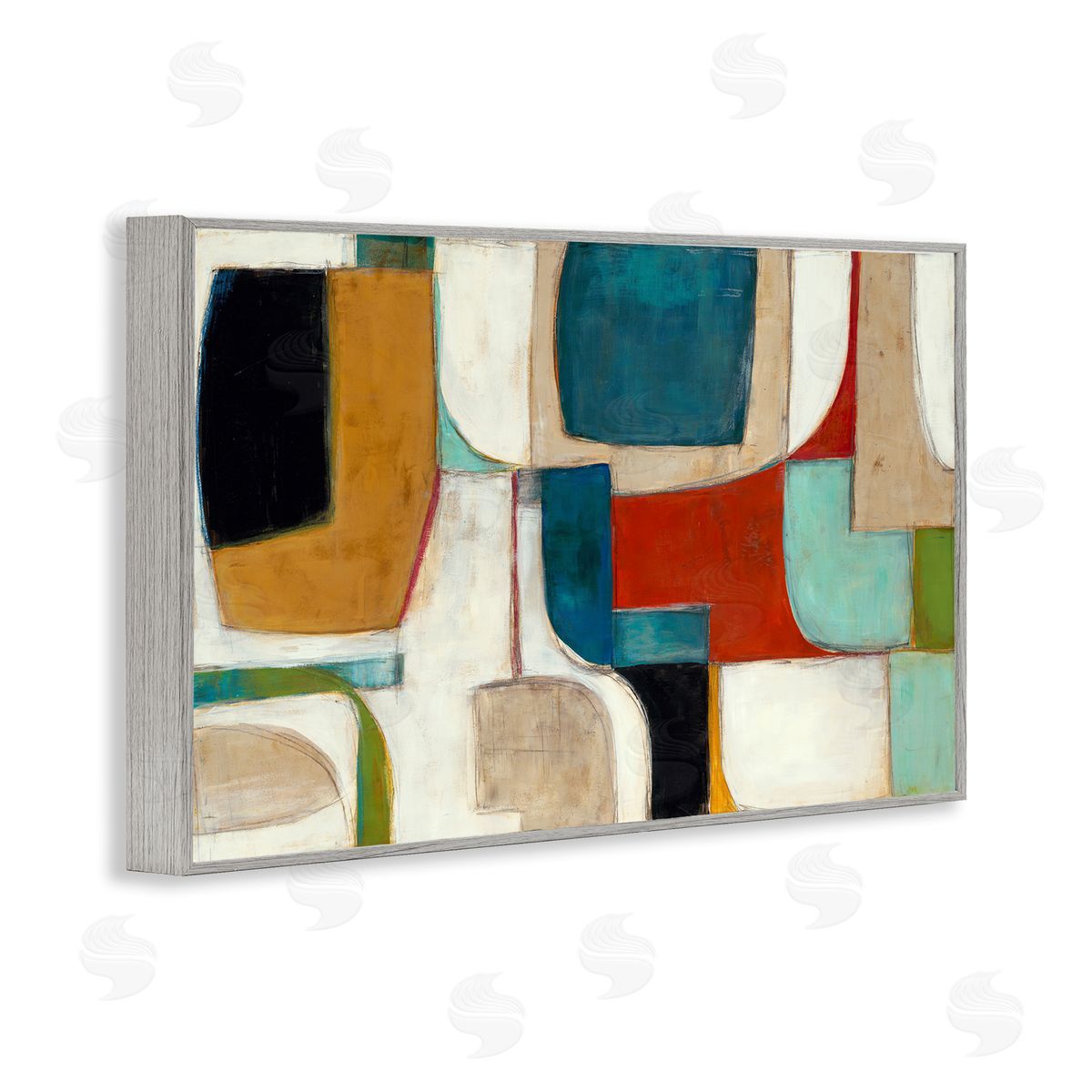 Abstract Cubism Shapes Grey Frame Print Wall Art, Home Decor by Kippi Leonard