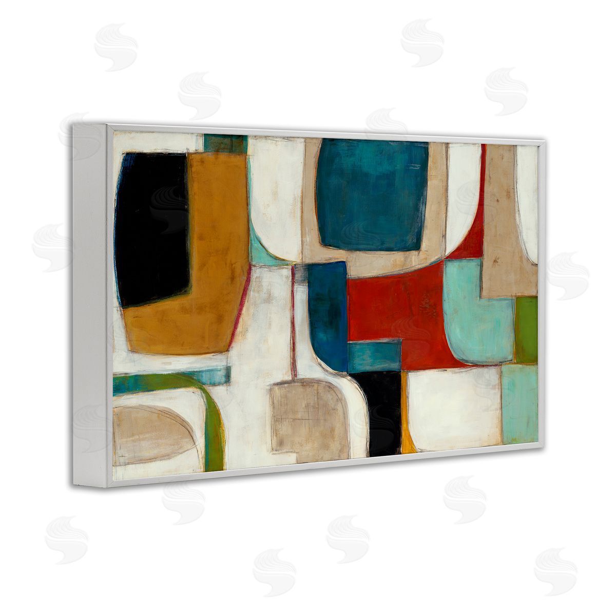Abstract Cubism Shapes White Frame Print Wall Art, Home Decor by Kippi Leonard