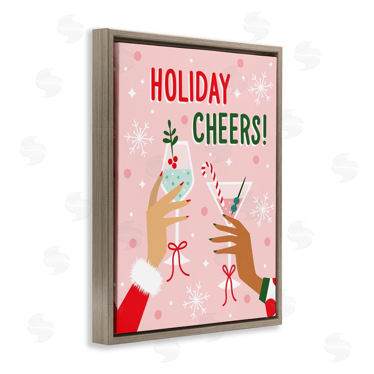 Ilis Avilés Holiday Cheers with Cocktails Brown Floating Frame Canvas Wall Art Print