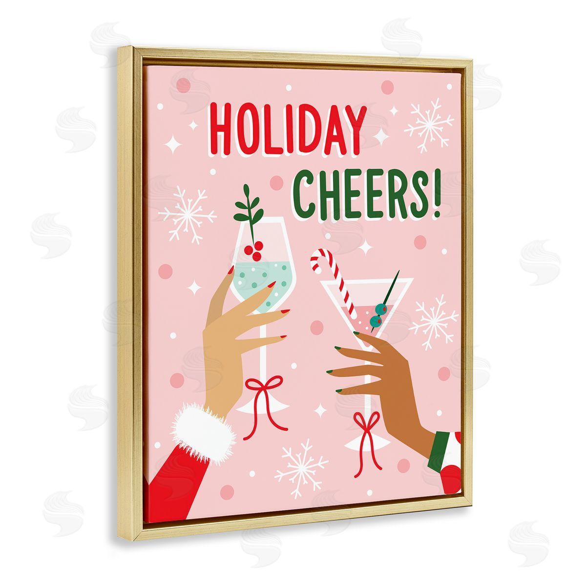 Ilis Avilés Holiday Cheers with Cocktails Gold Floating Frame Canvas Wall Art Print