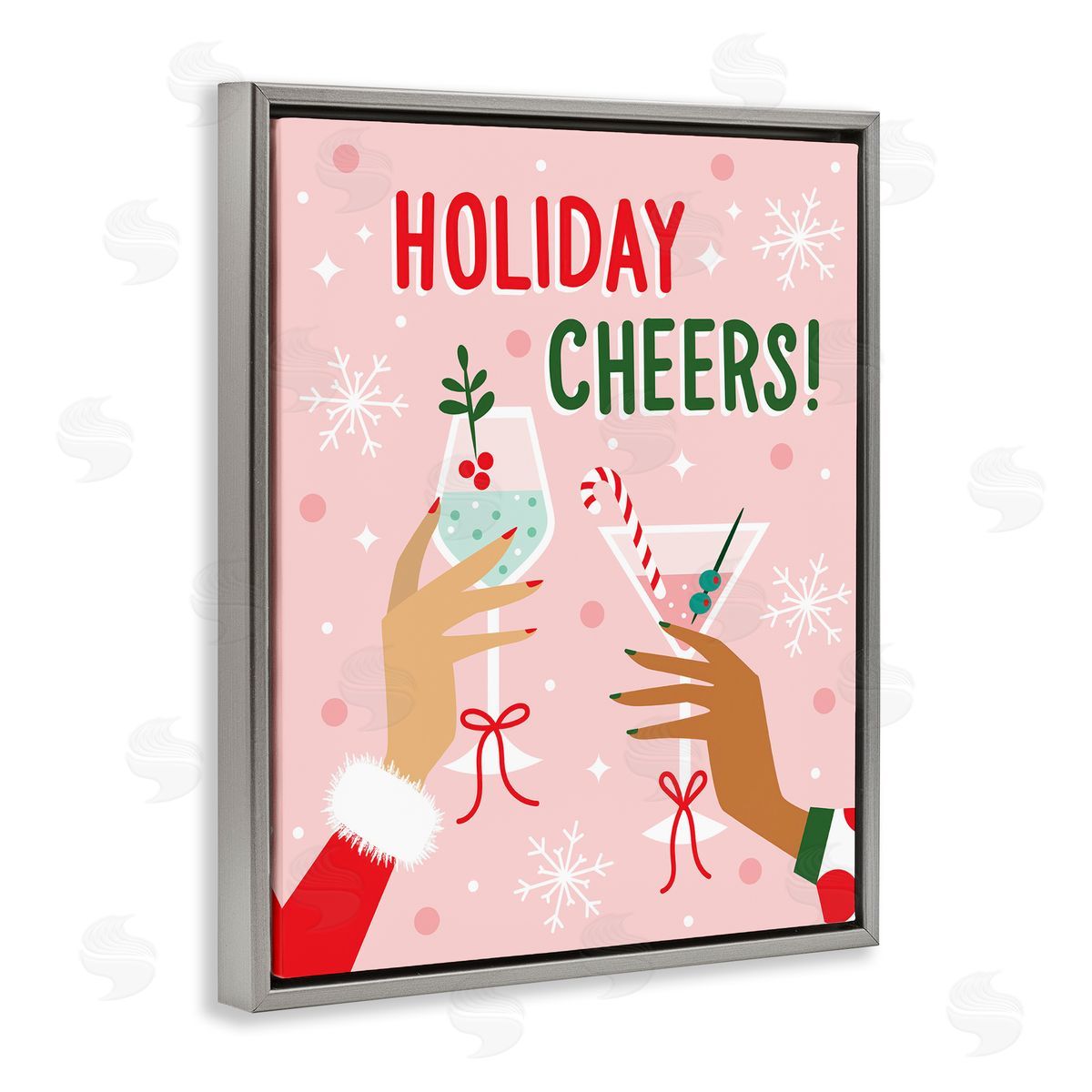 Ilis Avilés Holiday Cheers with Cocktails Gray Floating Frame Canvas Wall Art Print