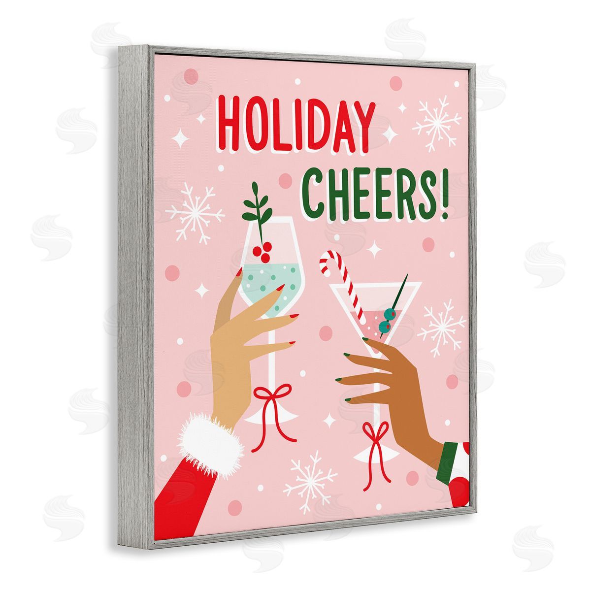Ilis Avilés Holiday Cheers with Cocktails Gray Framed Giclee Wall Art Print