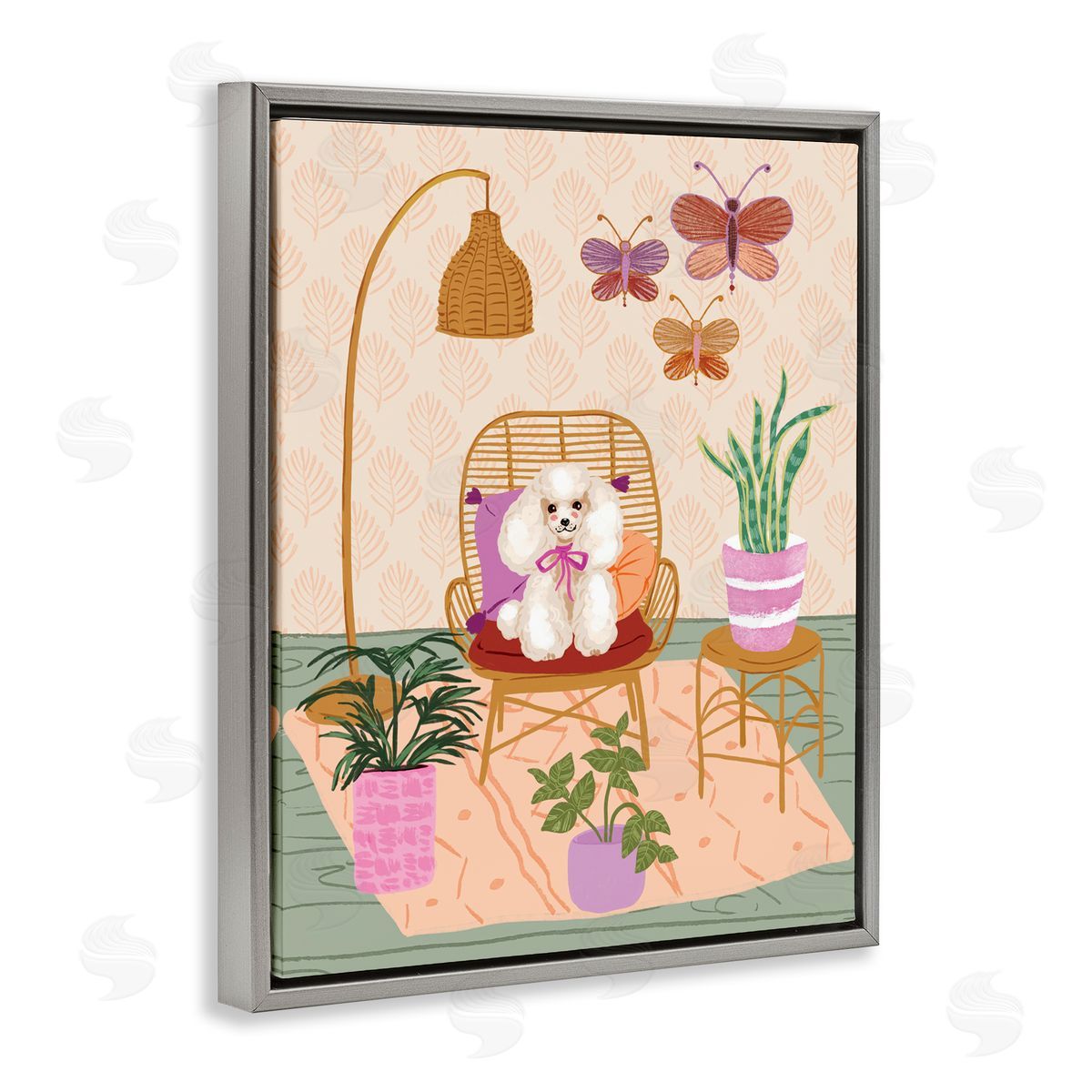 Be Ni La Pup in Whimsical Living Space Gray Floating Frame Canvas Wall Art Print