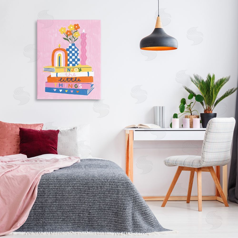 Lisa Barlow Enjoy Little Things Bookstack Canvas Wall Art Print in Room