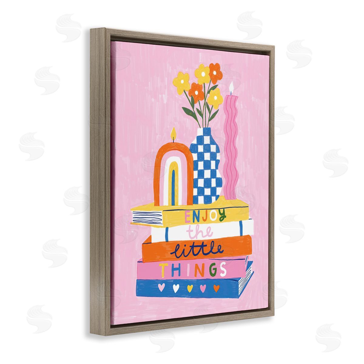 Lisa Barlow Enjoy Little Things Bookstack Brown Floating Frame Canvas Wall Art Print