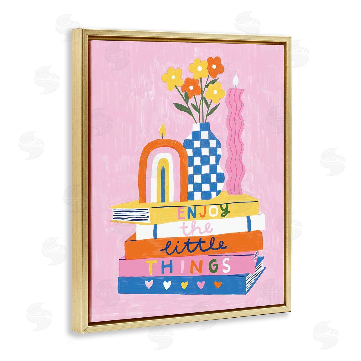 Lisa Barlow Enjoy Little Things Bookstack Gold Floating Frame Canvas Wall Art Print