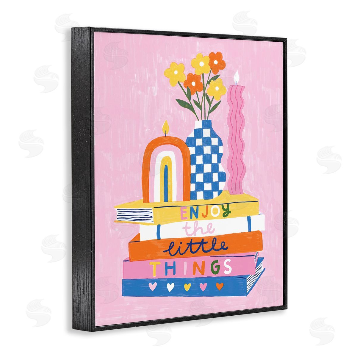 Lisa Barlow Enjoy Little Things Bookstack Black Framed Giclee Wall Art Print