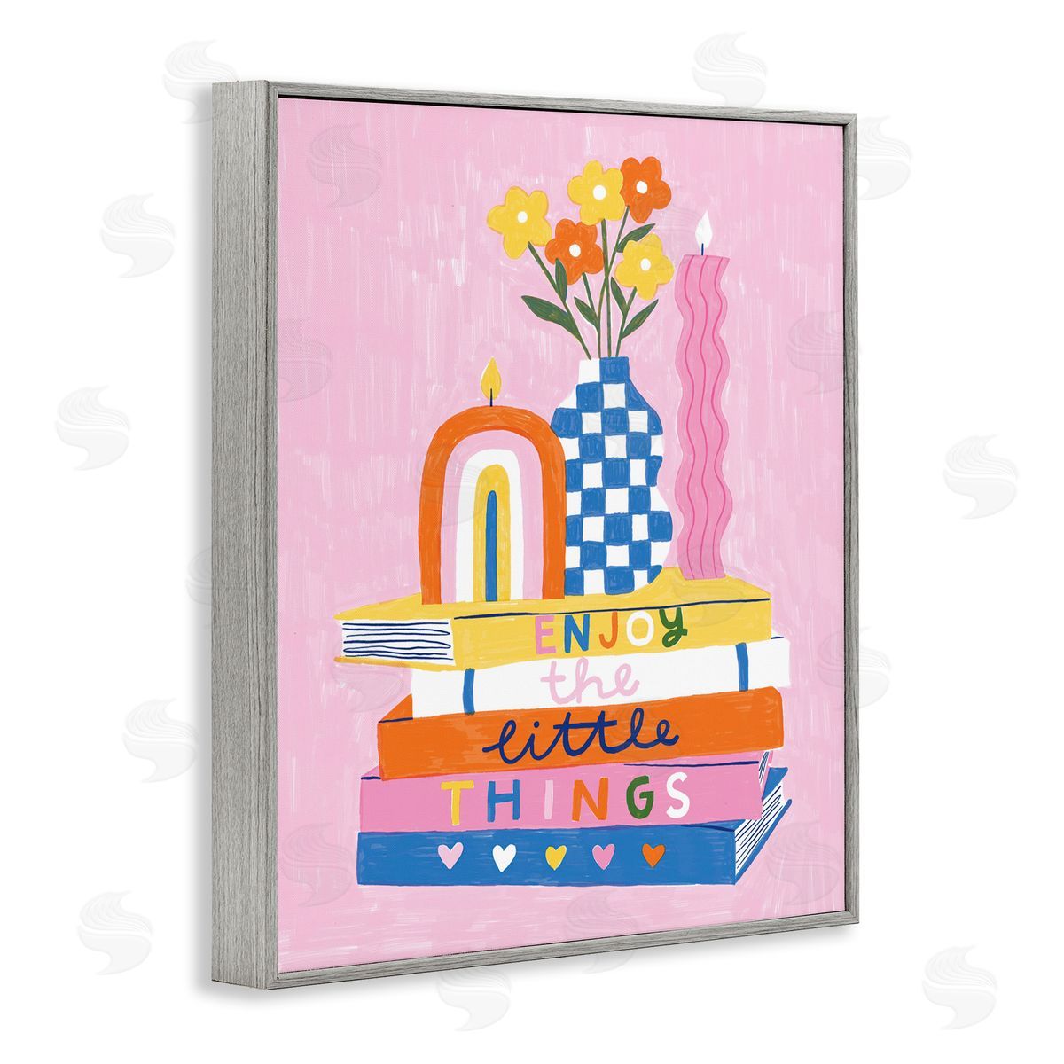 Lisa Barlow Enjoy Little Things Bookstack Gray Framed Giclee Wall Art Print