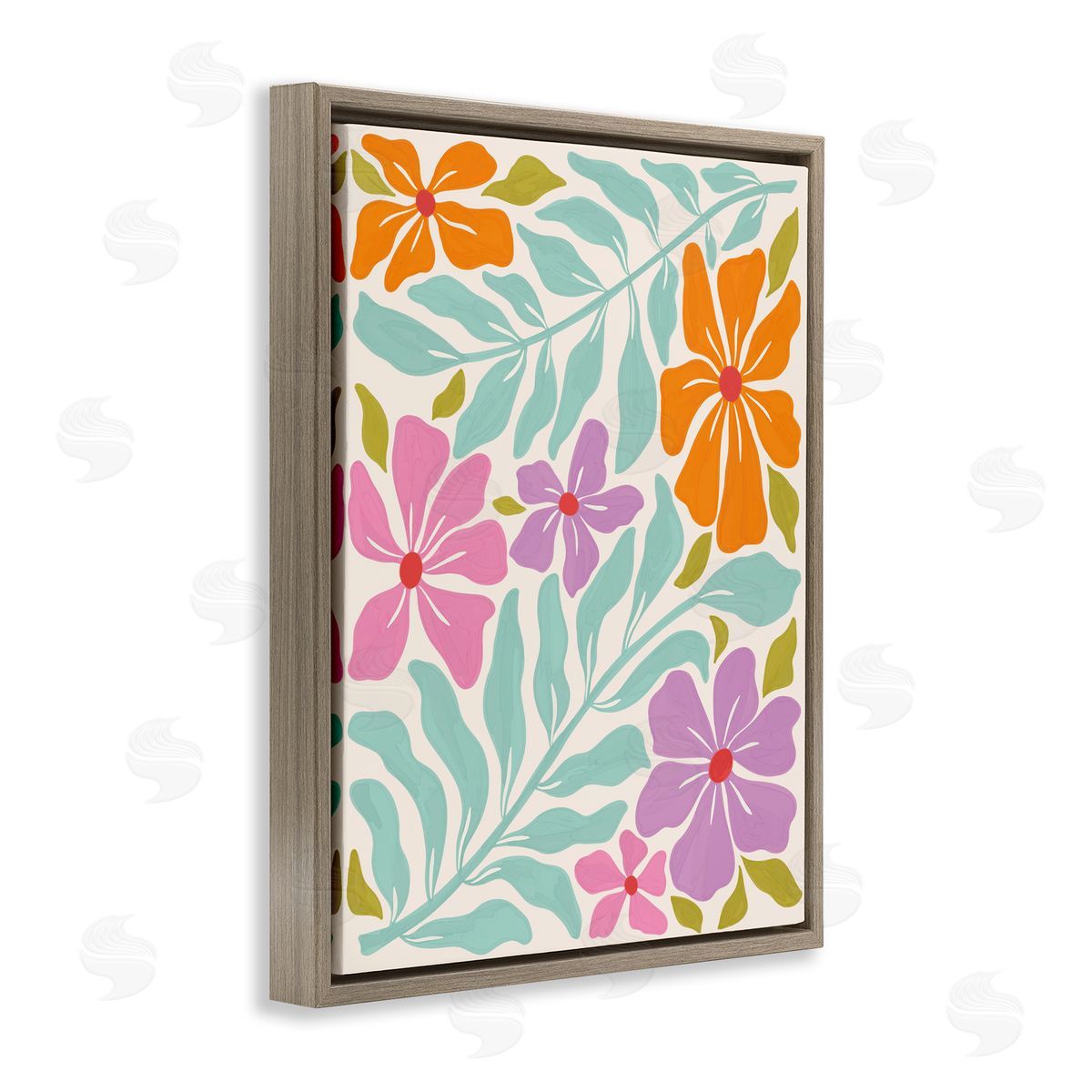 Aralma Floral Energy Pattern Brown Floating Frame Canvas Wall Art Print