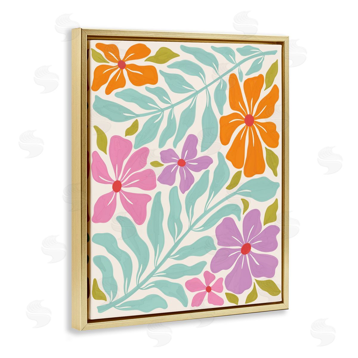 Aralma Floral Energy Pattern Gold Floating Frame Canvas Wall Art Print