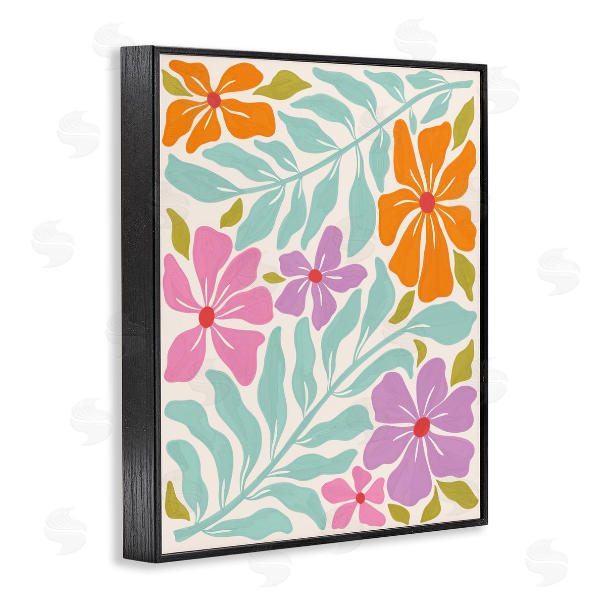 Aralma Floral Energy Pattern Black Framed Giclee Wall Art Print