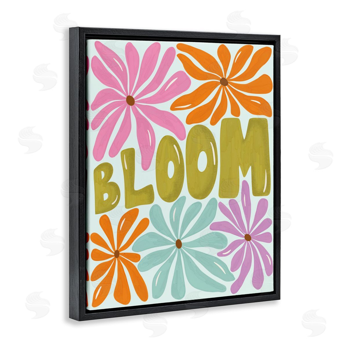 Aralma Bloom Floral Energy Black Floating Frame Canvas Wall Art Print