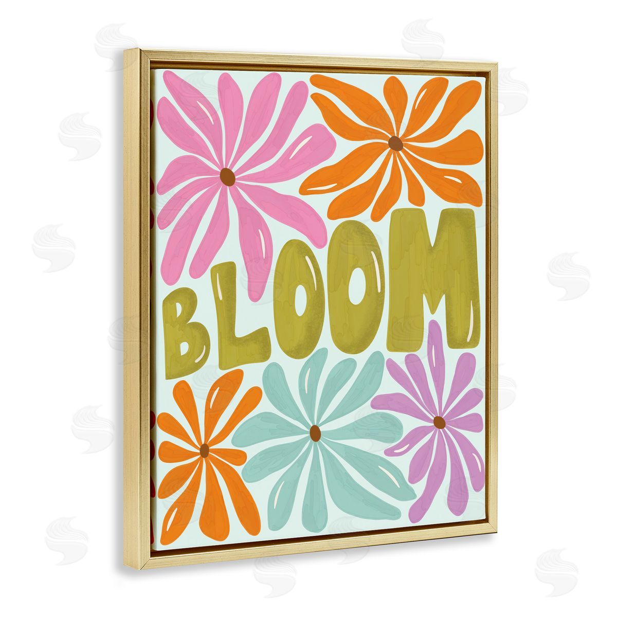 Aralma Bloom Floral Energy Gold Floating Frame Canvas Wall Art Print