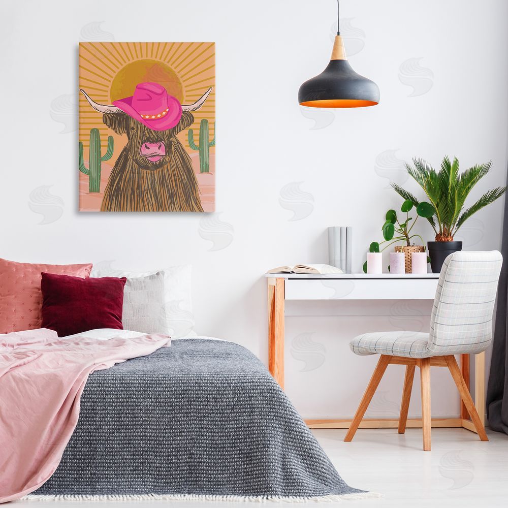 Lisa Perry Whitebutton Howdy Cowgirl Cattle Canvas Wall Art Print in Room