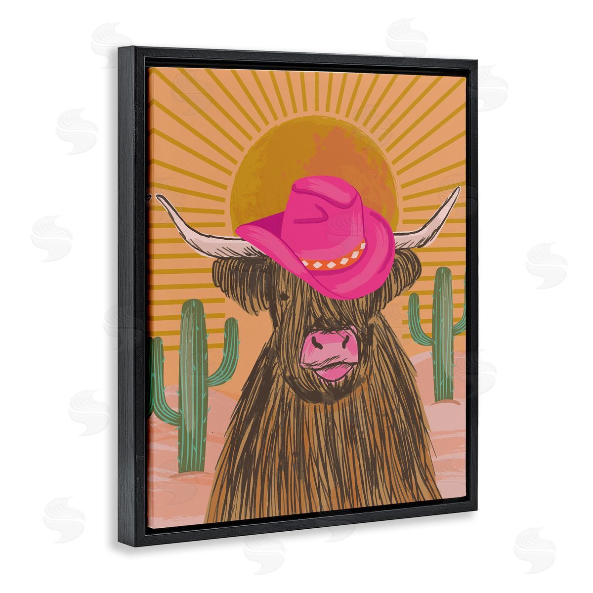 Lisa Perry Whitebutton Howdy Cowgirl Cattle Black Floating Frame Canvas Wall Art Print