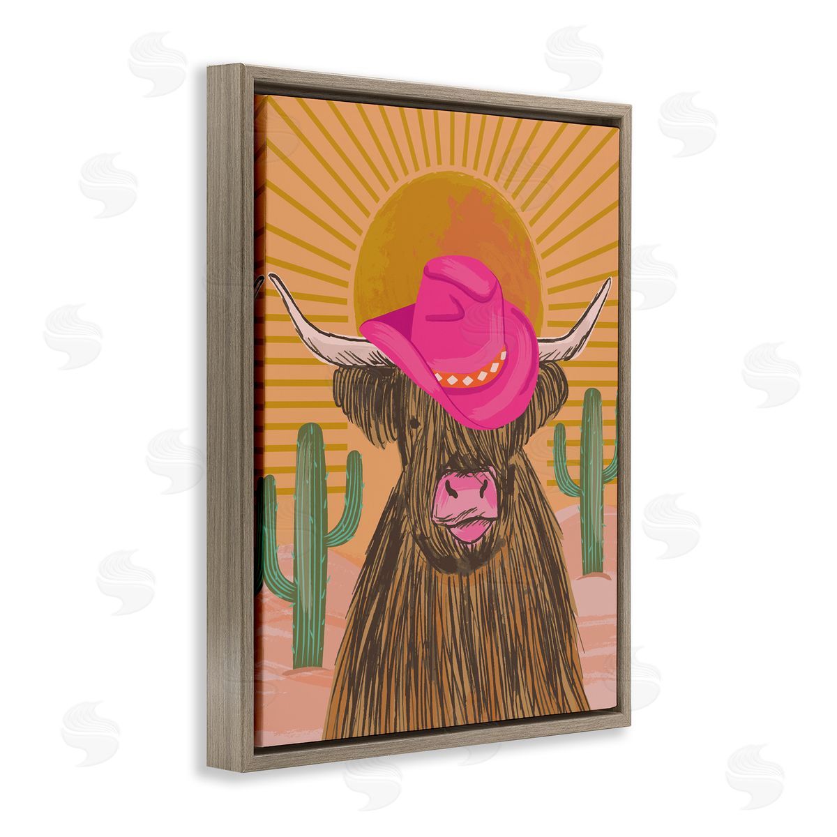 Lisa Perry Whitebutton Howdy Cowgirl Cattle Brown Floating Frame Canvas Wall Art Print