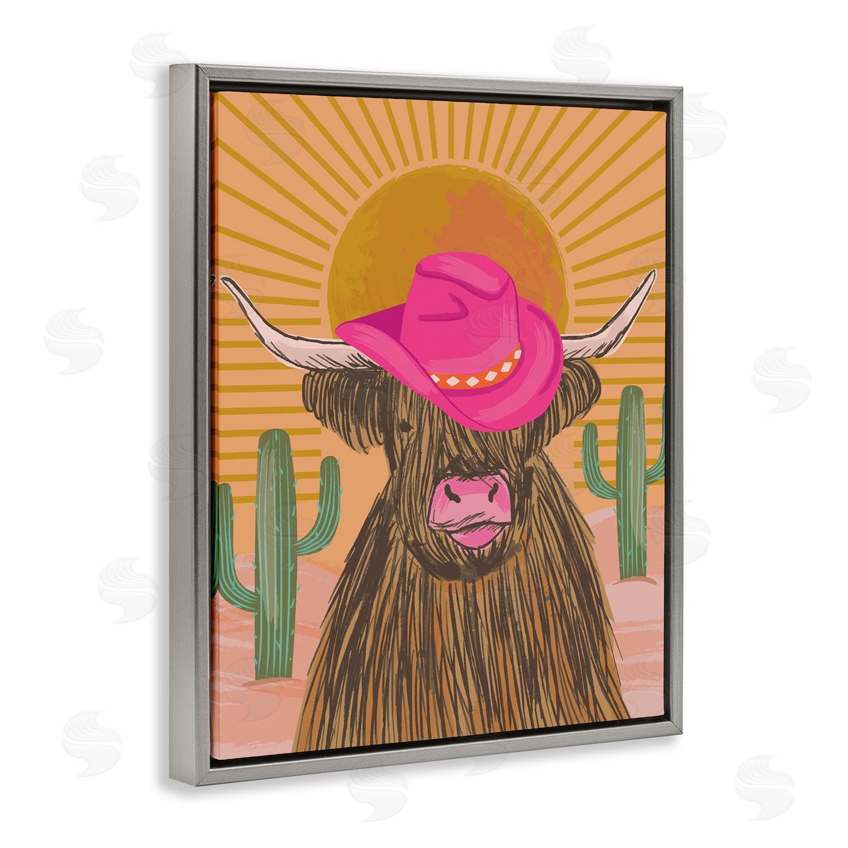 Lisa Perry Whitebutton Howdy Cowgirl Cattle Gray Floating Frame Canvas Wall Art Print