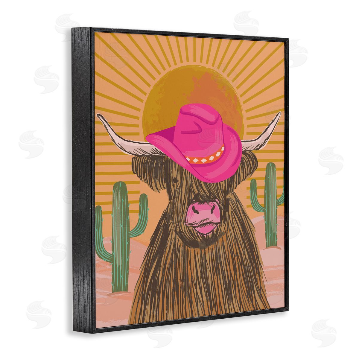 Lisa Perry Whitebutton Howdy Cowgirl Cattle Black Framed Giclee Wall Art Print