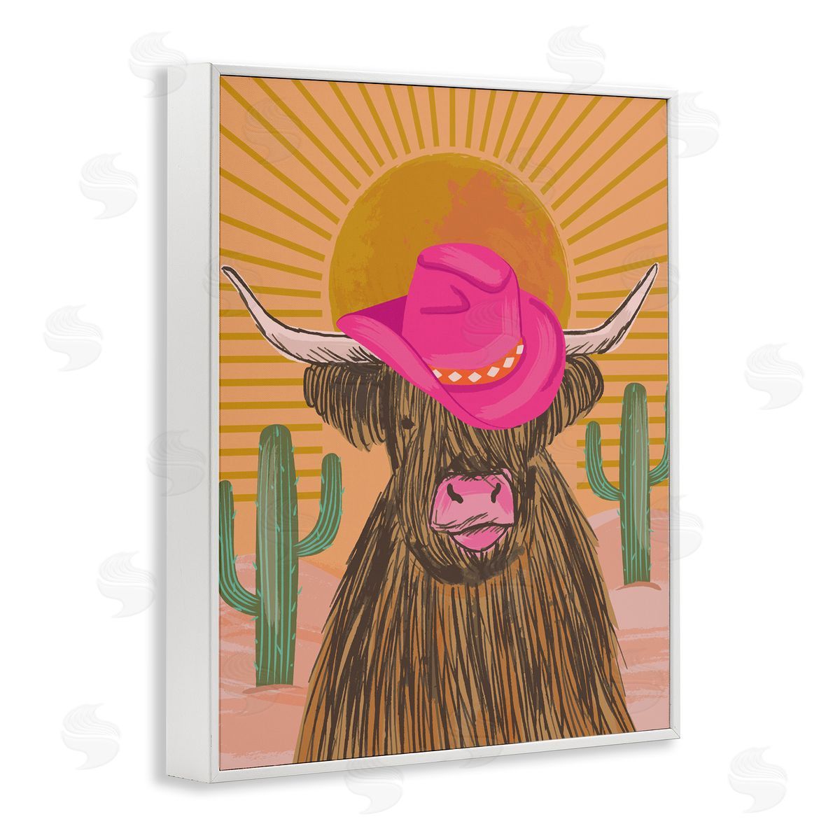Lisa Perry Whitebutton Howdy Cowgirl Cattle White Framed Giclee Wall Art Print