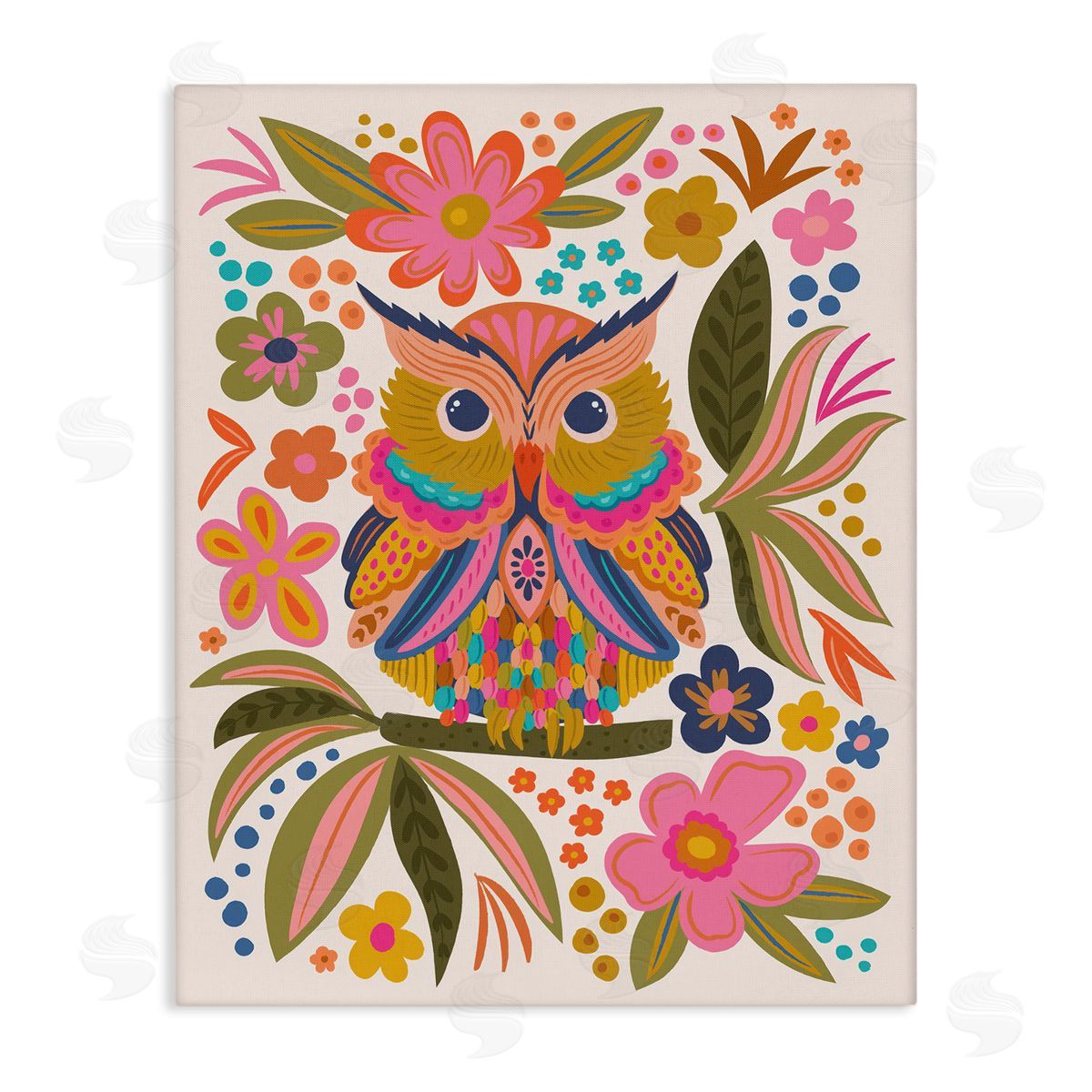 Lisa Perry Whitebutton Eclectic Owl & Flowers Canvas Wall Art Print