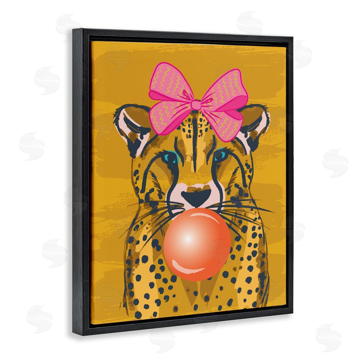 Lisa Perry Whitebutton Trendy Cheetah & Bow Black Floating Frame Canvas Wall Art Print