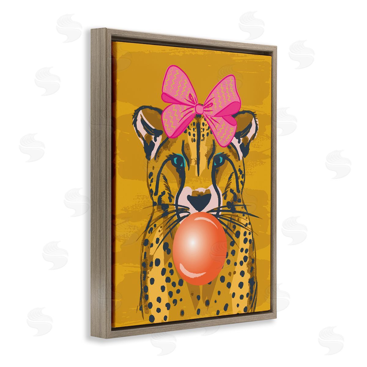 Lisa Perry Whitebutton Trendy Cheetah & Bow Brown Floating Frame Canvas Wall Art Print