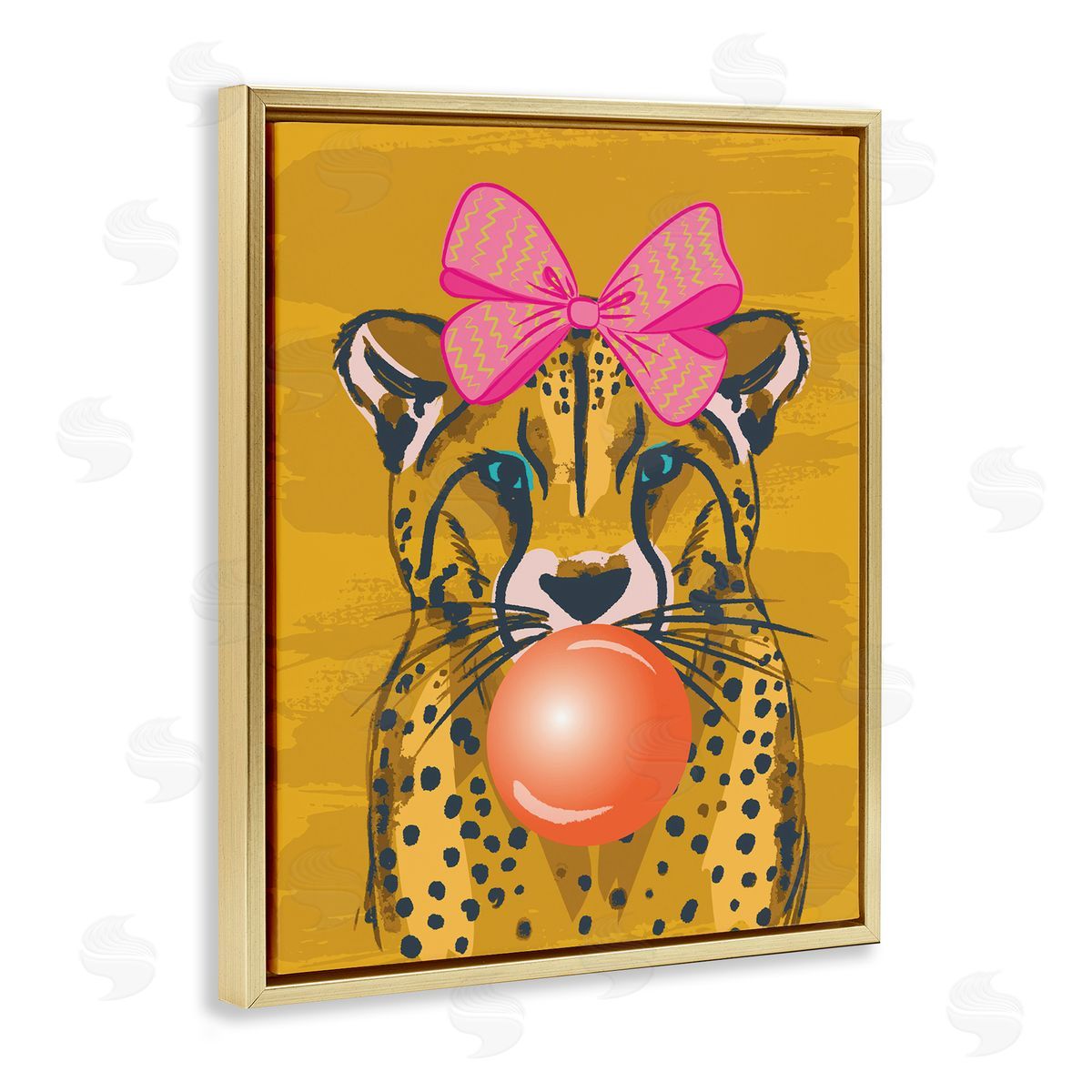 Lisa Perry Whitebutton Trendy Cheetah & Bow Gold Floating Frame Canvas Wall Art Print