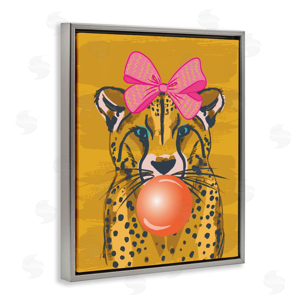 Lisa Perry Whitebutton Trendy Cheetah & Bow Gray Floating Frame Canvas Wall Art Print