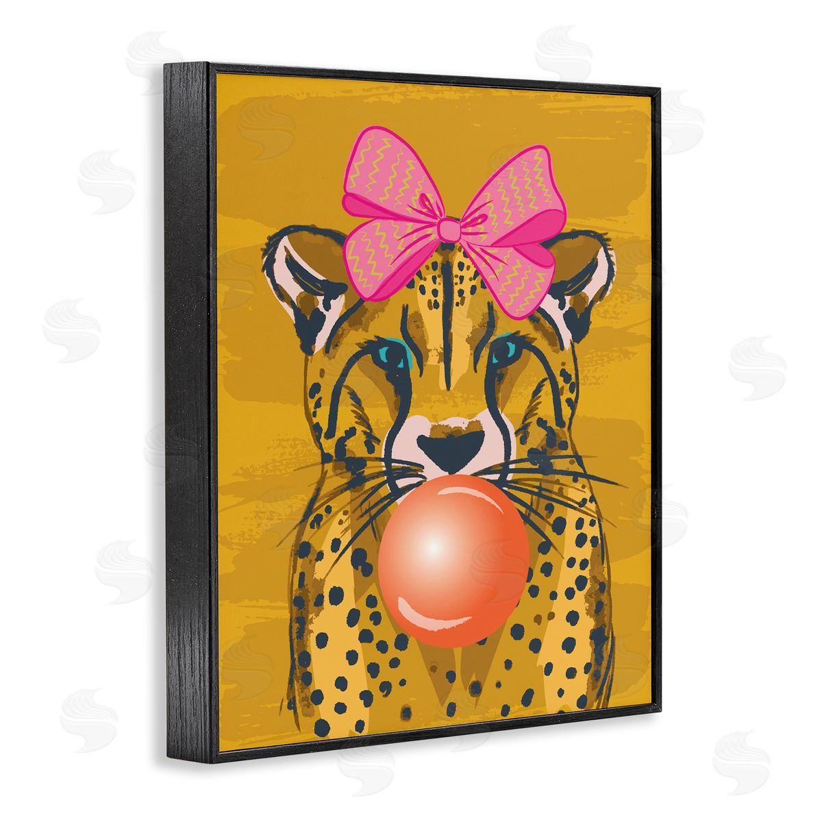 Lisa Perry Whitebutton Trendy Cheetah & Bow Black Framed Giclee Wall Art Print