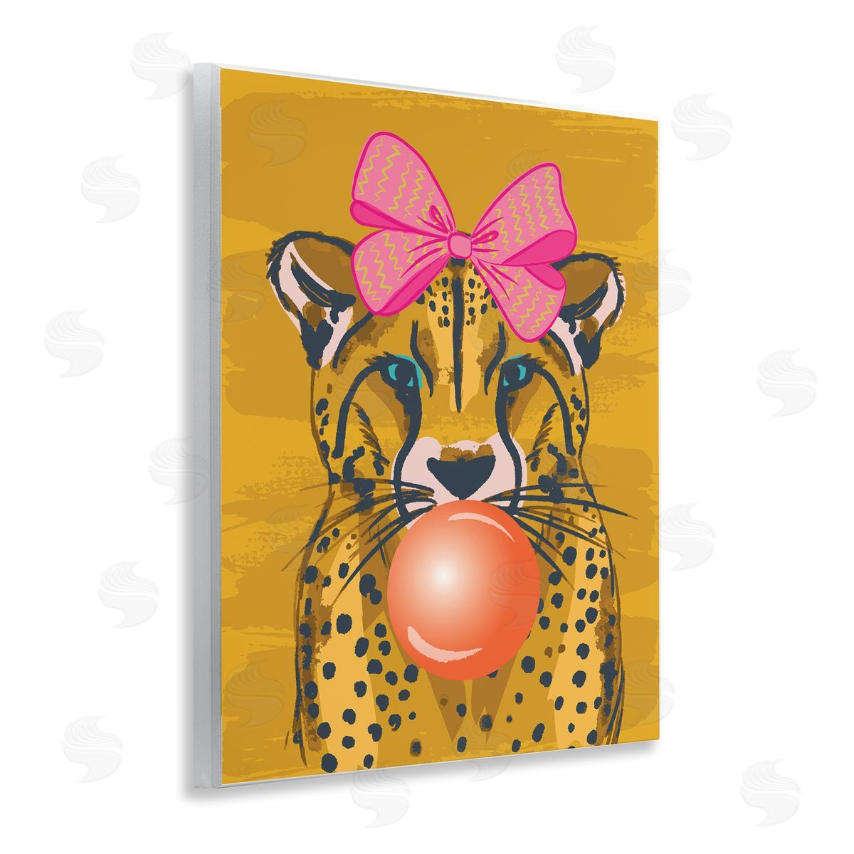 Lisa Perry Whitebutton Trendy Cheetah & Bow Wooden Wall Plaque Art Print