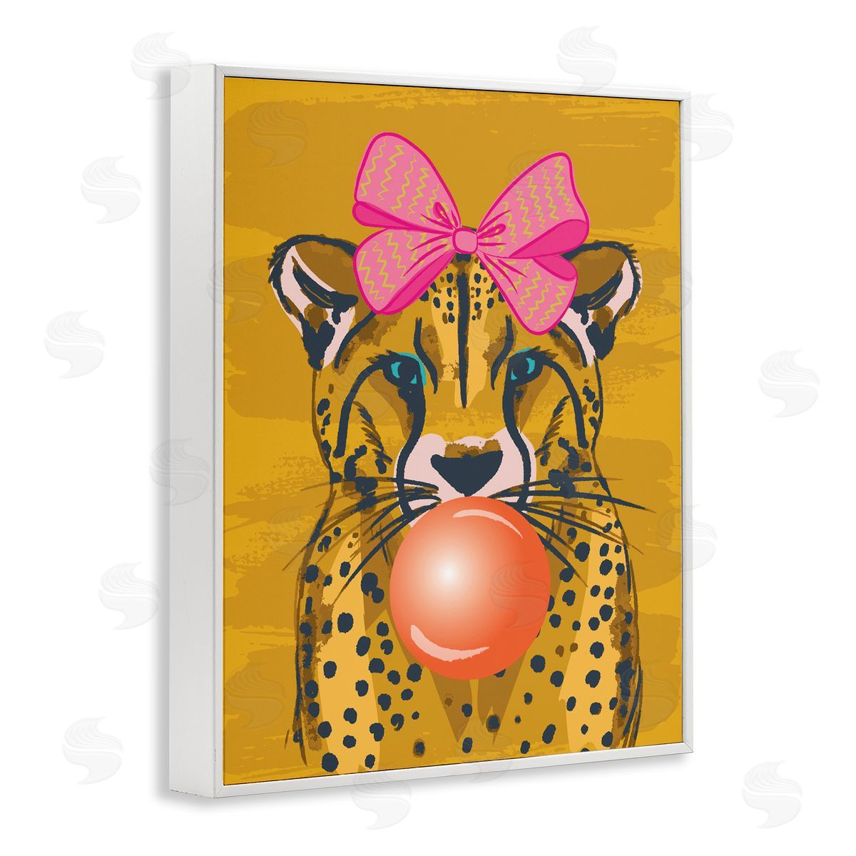 Lisa Perry Whitebutton Trendy Cheetah & Bow White Framed Giclee Wall Art Print
