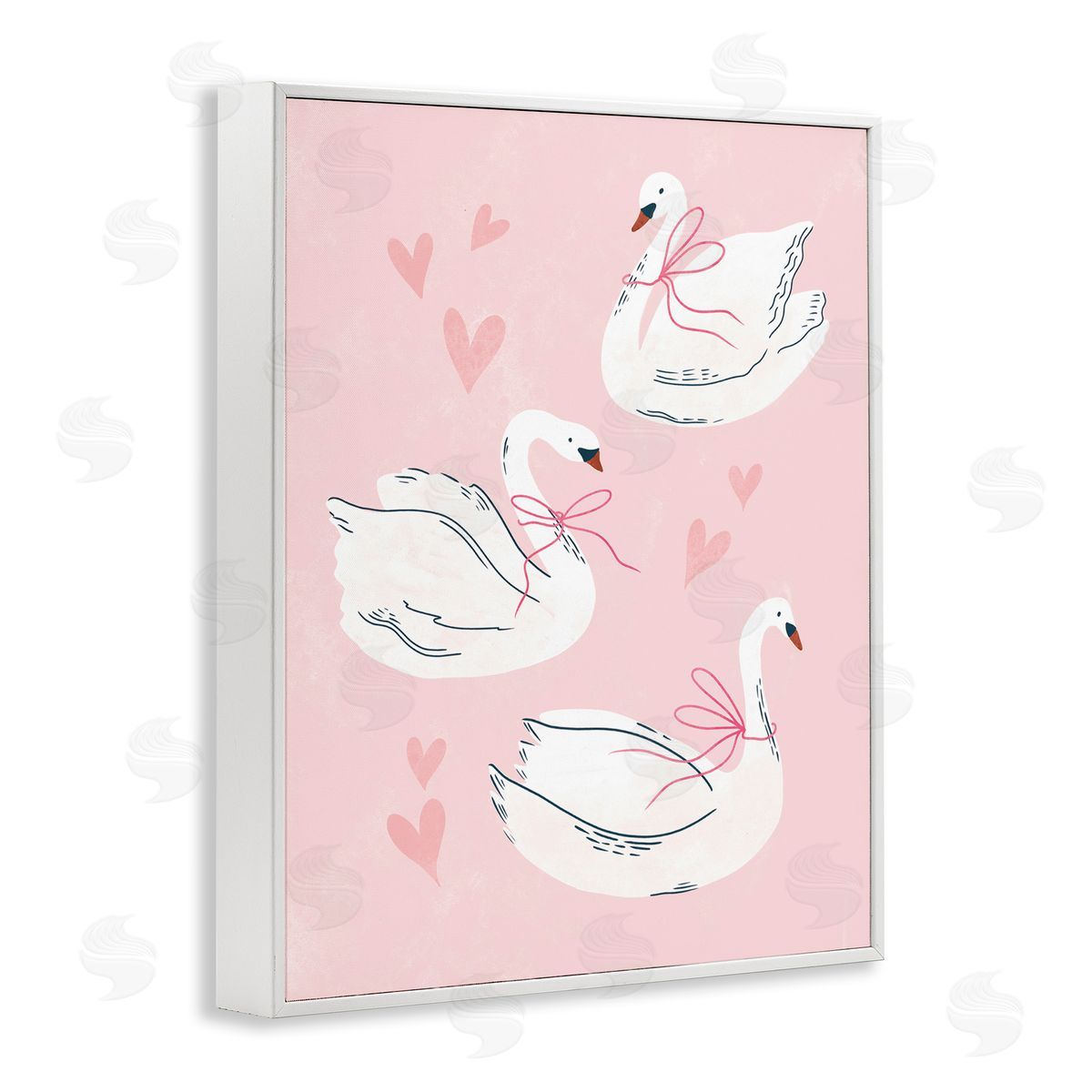 Macu Barreto Pastel Ribbons on Swans White Framed Giclee Wall Art Print