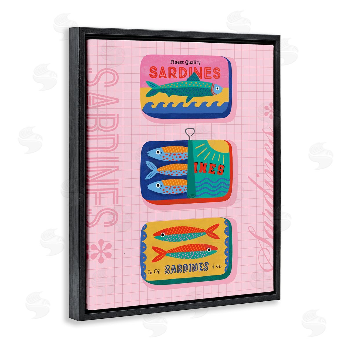 Nina Seven Bright Sardine Can Designs Black Floating Frame Canvas Wall Art Print