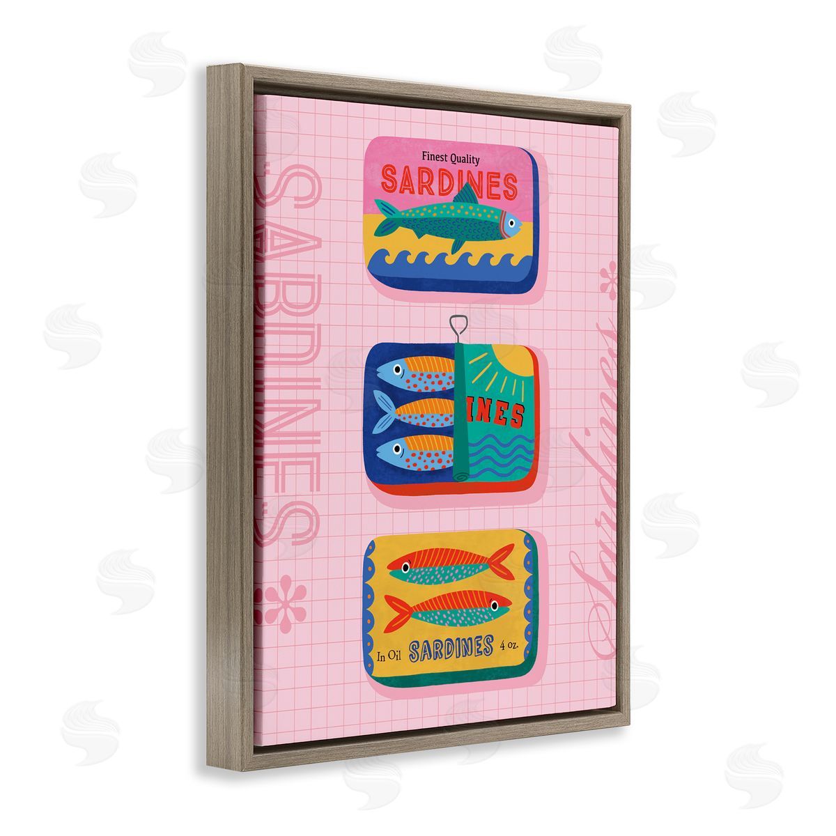 Nina Seven Bright Sardine Can Designs Brown Floating Frame Canvas Wall Art Print