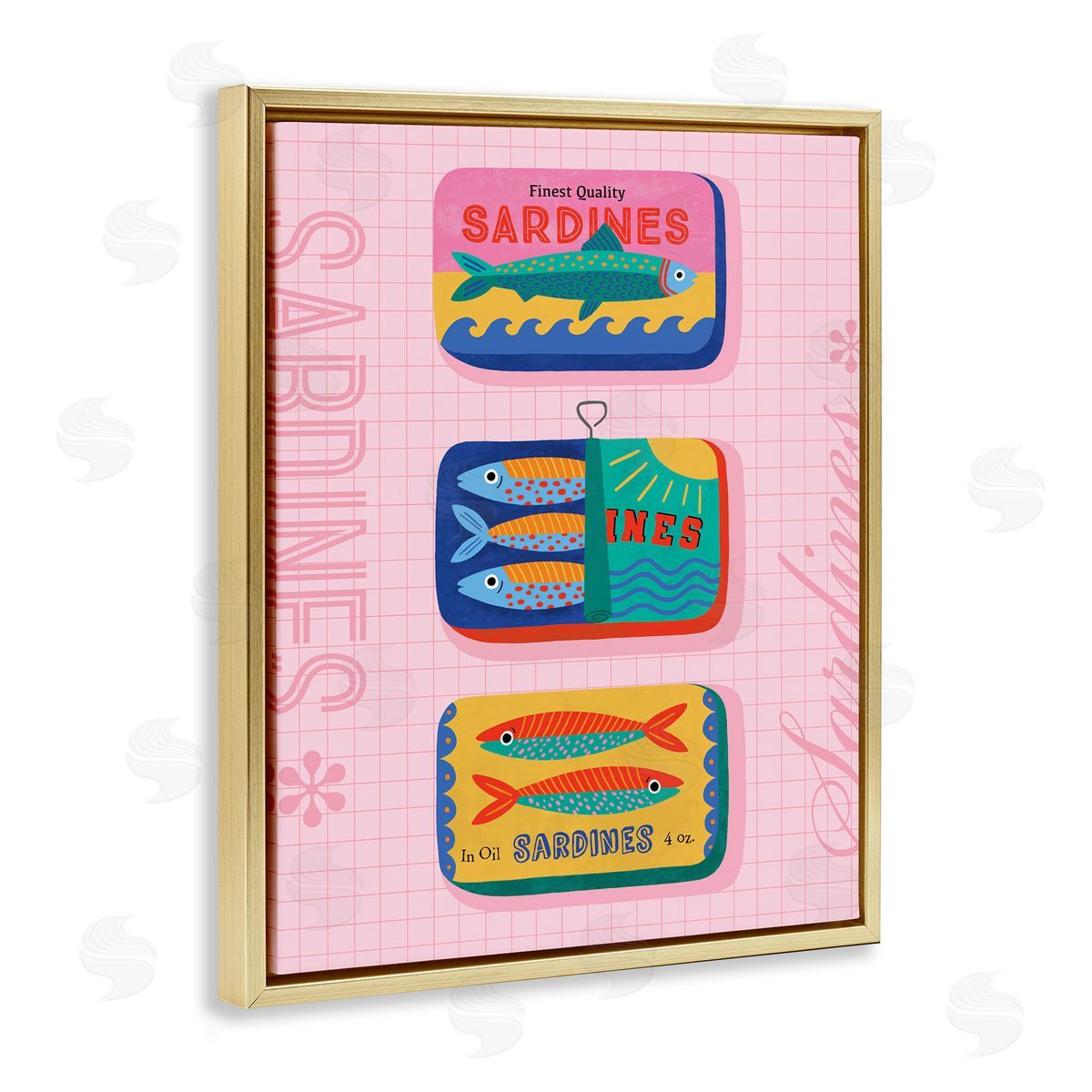 Nina Seven Bright Sardine Can Designs Gold Floating Frame Canvas Wall Art Print