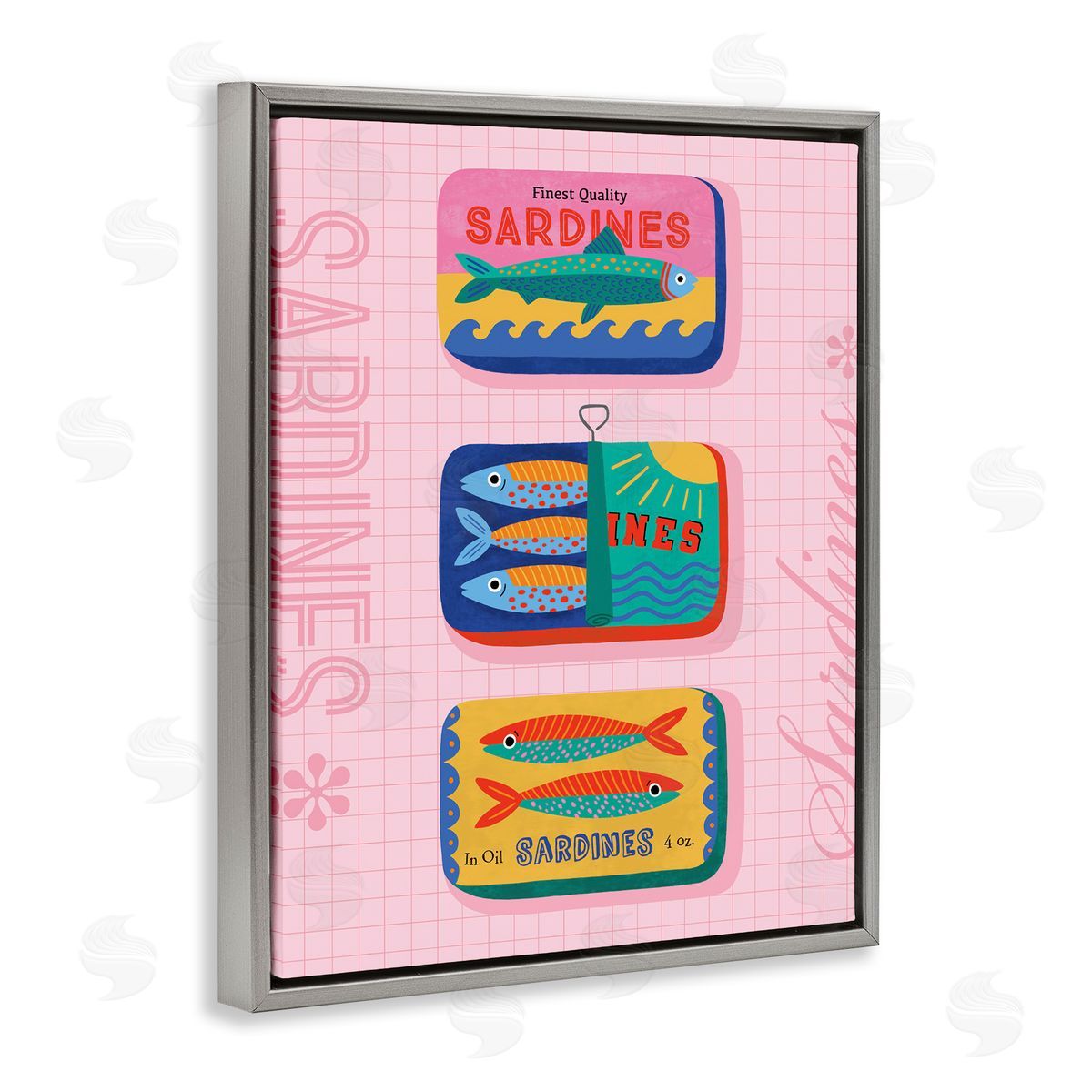 Nina Seven Bright Sardine Can Designs Gray Floating Frame Canvas Wall Art Print
