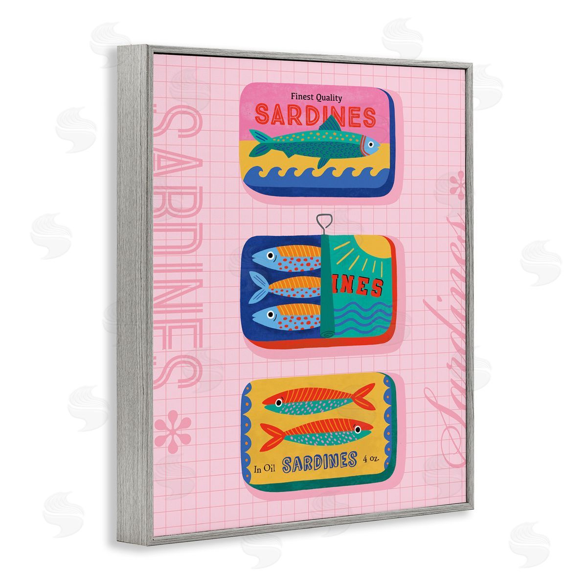 Nina Seven Bright Sardine Can Designs Gray Framed Giclee Wall Art Print